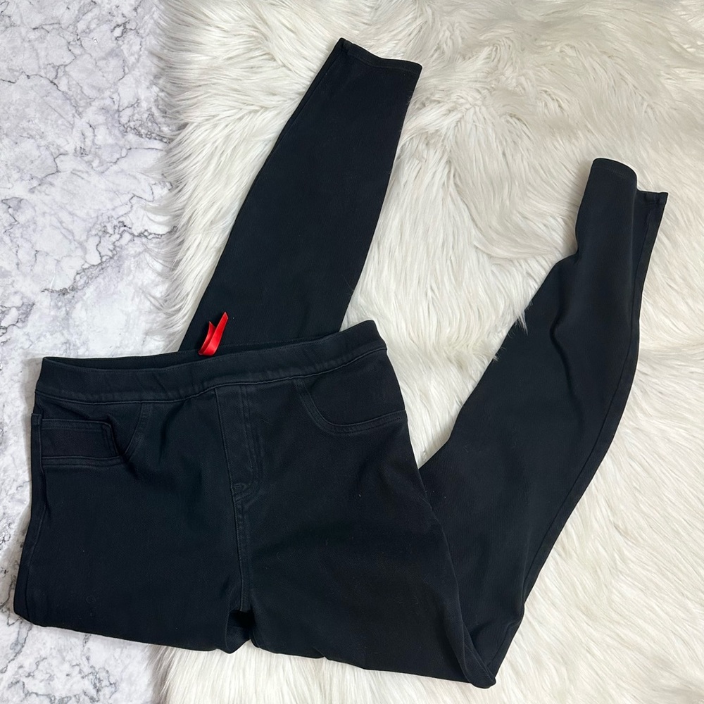 SPANX Black Jeggings Skinny Cotton Blend Elastic Waist Pants Sz Large
